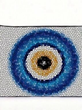 Blue evil eye mosaic cosmetic bag.